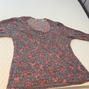 Cato Gray and Pink Floral Long Sleeve Top